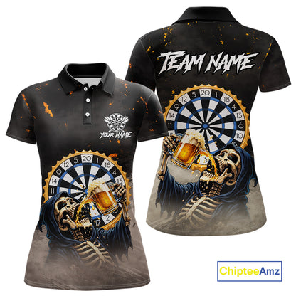 Personalized Funny Grim Reaper Play Darts & Beer Polo & 1/4-Zip Shirts For Women Dart Team Jerseys NYN2815
