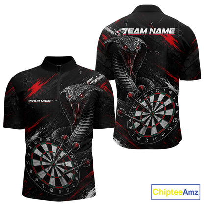 Black Red Cobra Men's Quarter-Zip Darts Jersey Mockup, Cobra Professional League Shirt