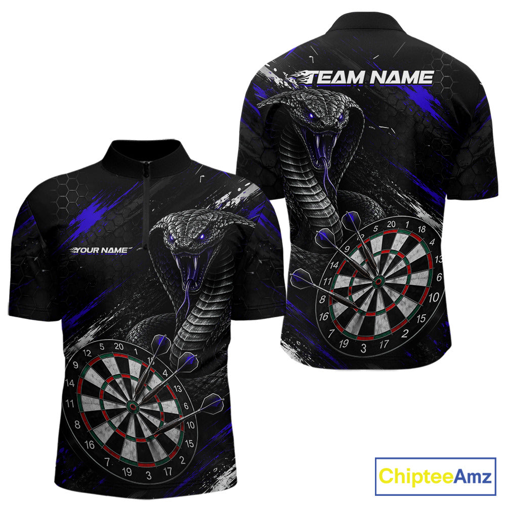 Black Blue Cobra Men's Quarter-Zip Darts Jersey Mockup, Cobra Professional League Shirt