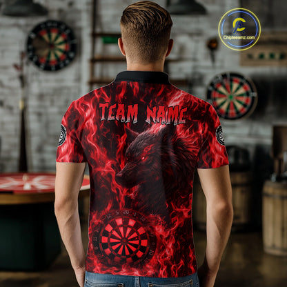 Custom Black Blue Flames Wolf Dartboard Dart Men Polo Shirt Outfits Dart Jerseys NYN1618