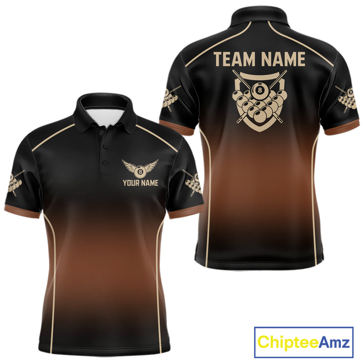Black And Brown 8 Ball Pool Men Billiard Polo & 1/4-Zip Shirt Custom Billiard Balls Jerseys NYN2442