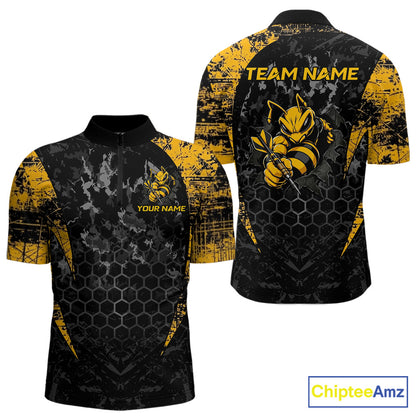 Grunge Black And Yellow Funny Bee Men Dart Polo & 1/4-Zip Shirt Custom Dart Team Jerseys NYN3211