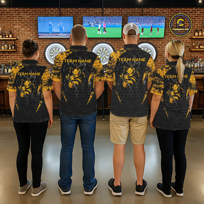 Grunge Black And Yellow Funny Bee Men Dart Polo & 1/4-Zip Shirt Custom Dart Team Jerseys NYN3211