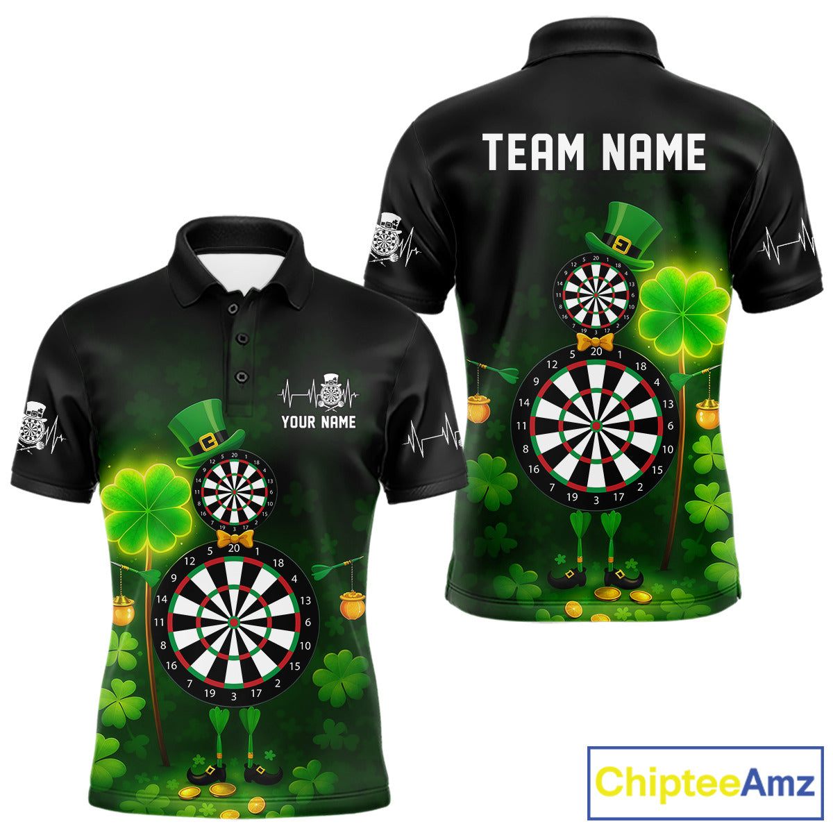 Personalized Funny Dartboard Patrick Day Men Darts Polo Shirts Shamrock Dart Team Gifts NYN2185