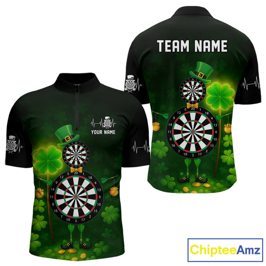 Personalized Funny Dartboard Patrick Day  Men Darts Quarter-Zip  Shirts Shamrock Dart Team Gifts NYN2185