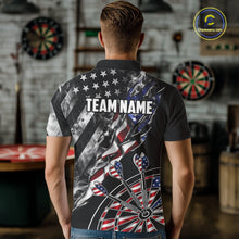 Load image into Gallery viewer, Male dart player wearing personalized Smoke US Flag patriotic dart jersey
