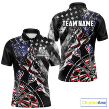 Load image into Gallery viewer, Personalized Smoke US Flag men's dart polo shirt custom patriotic dart team uniform