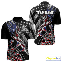 Load image into Gallery viewer, Personalized Smoke US Flag men's quarter zip dart shirt patriotic team jersey