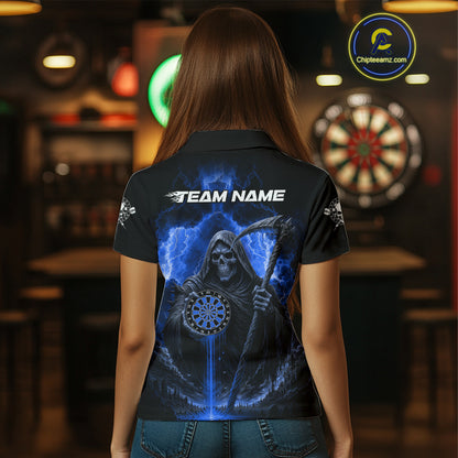 Custom Lightning Blue Grim Reaper Dartboard Dart Polo Shirt For Women Dart Team Jerseys NYN1419