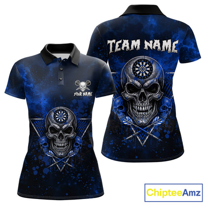 Custom Blue Splatter Multi-Skull Women Darts Arrow Polo League Shirts Dart Team Jerseys NYN2201