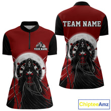 Load image into Gallery viewer, Black And Red Grim Reaper Moon Dartboard Women Men Darts Quarter-Zip Shirt Gothic Dart Jerseys NYN1947