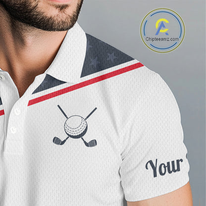 Mens Golf Polo Shirt Custom American Flag White Golf Shirt Patriotic Polo Team Clothing Attire NYN2852