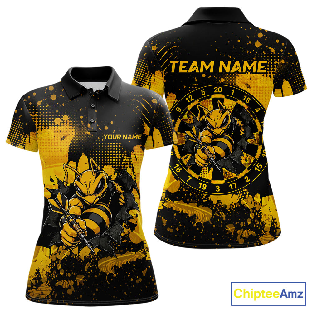 Black And Yellow Grunge Funny Bee Darts Polo & 1/4 Zip For Women Personalized Dart Team Shirts NYN3237