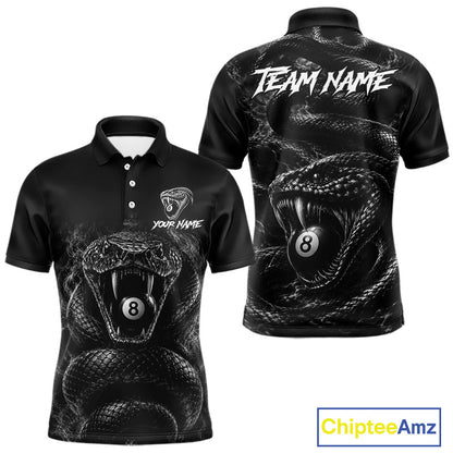 Grey Smokes Cobra men's billiard polo shirt custom 8 ball pool jersey, personalized billiards team uniform, pool league apparel,