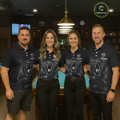 Men women billiard team wearing Grey Smokes Cobra custom 8 ball pool uniforms, professional pool league jerseys for tournament play