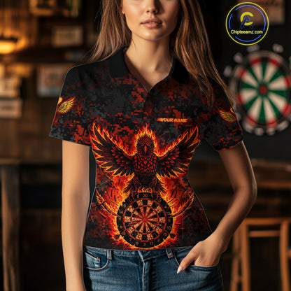 Custom Red Flames Eagle Digital Camo Darts Polo Shirt For Women Cracked Dart Jerseys NYN1958