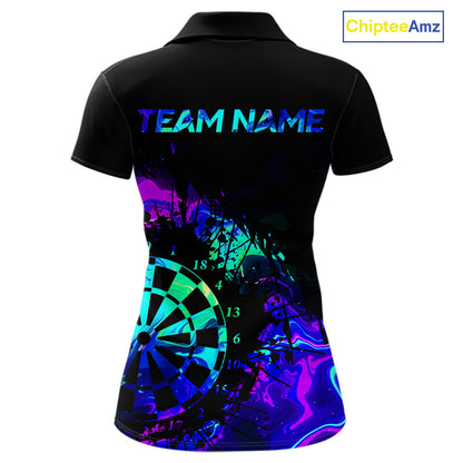 Blue Holographic Dartboard Grunge Darts Polo Shirts For Women Custom Name For Darters NYN2706