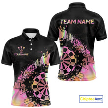 Load image into Gallery viewer, Pink Holographic Dartboard Grunge Darts Polo Shirts For Men Custom Name For Darters NYN2705