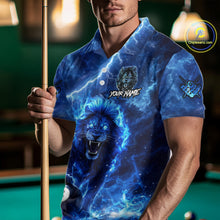 Load image into Gallery viewer, Personalized Billiards Shirt Blue Flames Lion 8 Ball Pool For Men Billiard Jersey Customized Name NYN2860