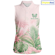 Load image into Gallery viewer, Personalized Green And Pink Tropical Pattern Custom Golf Sleeveless Polo Shirt For Women Golf Team Clothes NYN2864