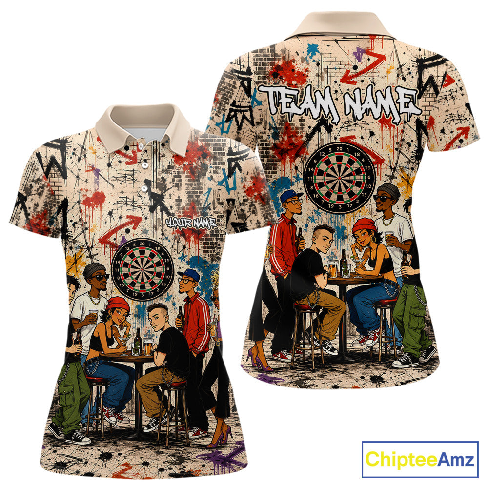 Grunge Graffiti Funny Friends And Beer Women Darts Shirt Custom Polo 1/4 Zip Team Darts Jersey NYN3243