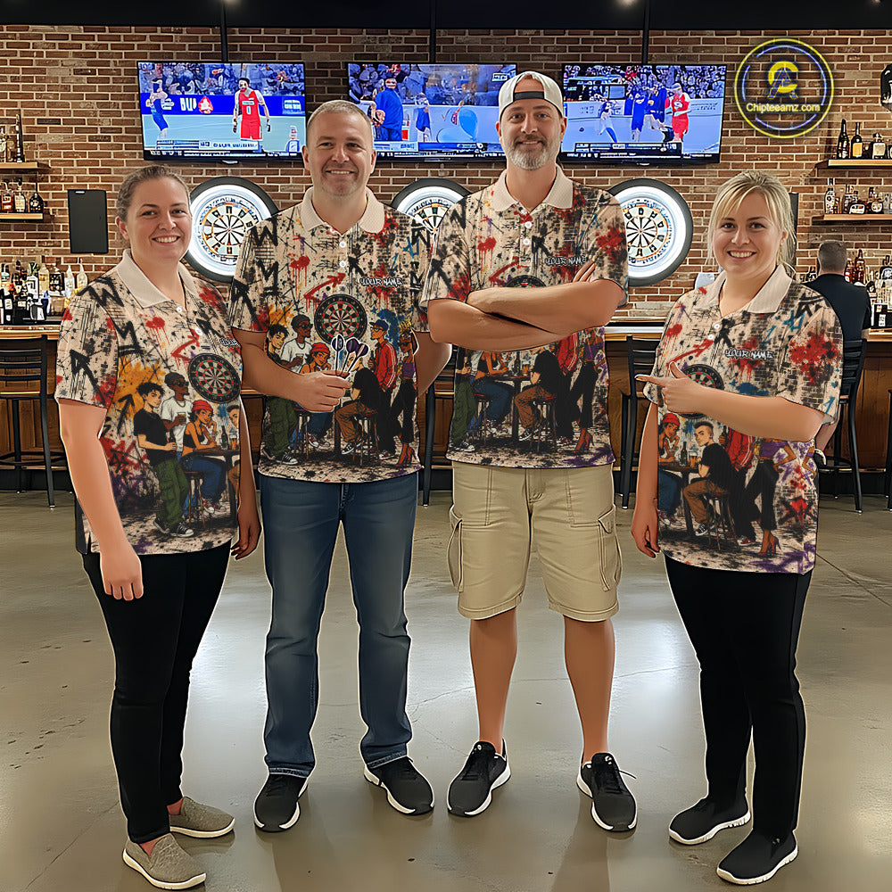 Grunge Graffiti Funny Friends And Beer Women Darts Shirt Custom Polo 1/4 Zip Team Darts Jersey NYN3243
