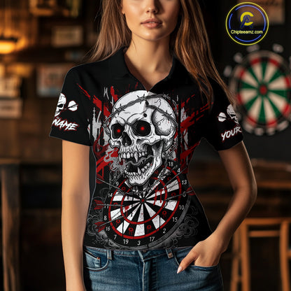 Custom Red Grey Skull Barbed Wire Dartboard Grunge Darts Polo Shirt For Women Dart Gifts NYN1968