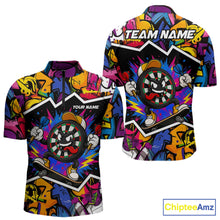 Load image into Gallery viewer, Funny Strike Dartboard Graffiti men's quarter zip darts shirt, custom colorful dart team jersey, tournament apparel