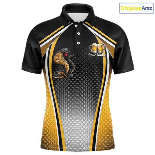 Funny Cobra Cheer Beers Polo & 1/4-Zip Shirt Custom Black & Yellow Cobra Men Best Dart Team Shirts NYN2897
