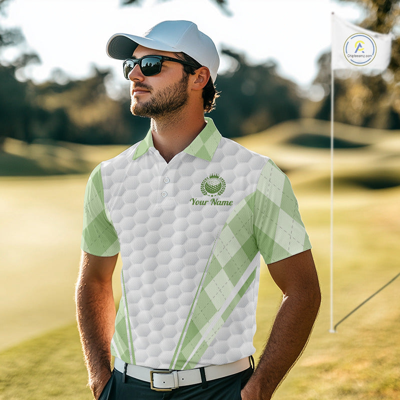 Mens Golf Polo Shirt Argyle Pattern Golf Shirts For Mens Green Argyle And White Golf Ball Gifts NYN2906