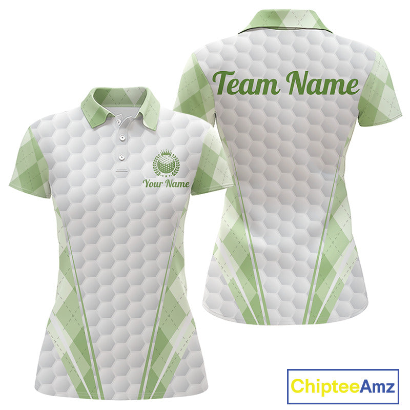 Womens Golf Polo Shirt Argyle Pattern Golf Shirts For Womens Green Argyle And White Golf Ball Gifts NYN2906