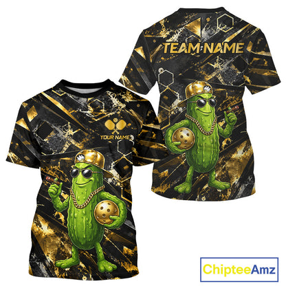 Custom Gold And Black Retro Funny Pickleball T-Shirt For Men, Cool Pickle Outfits Pickleball Shirt NYN3859