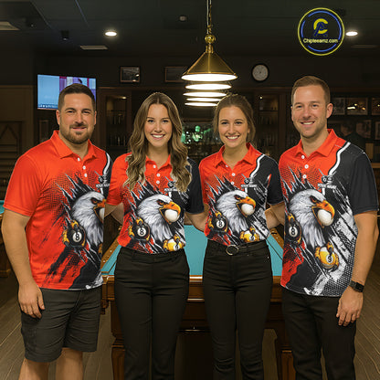 Black And Orange Claws 8 Ball & 9 Ball Mens Polo Shirts Custom Eagle Billiard Team Apparel NYN3296