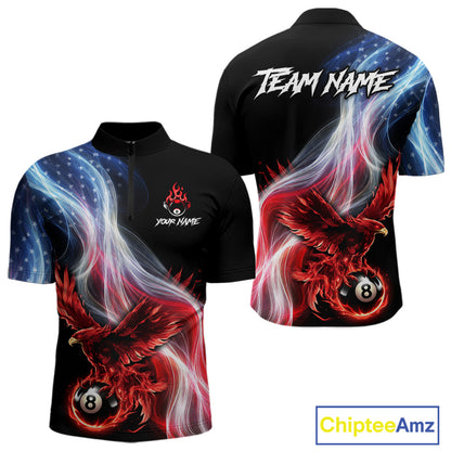 Red Flames Eagle Pool 8 Ball Men's Billiard Shirt Custom US Flag Smoke Billiard League Attire NYN2547