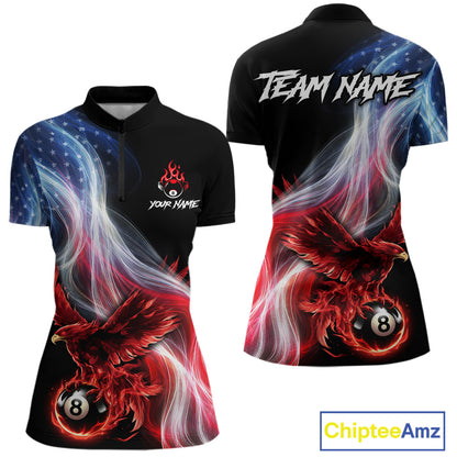 Red Flames Eagle Pool 8 Ball Women's Billiard Shirt Custom US Flag Smoke Billiard League Attire NYN2547