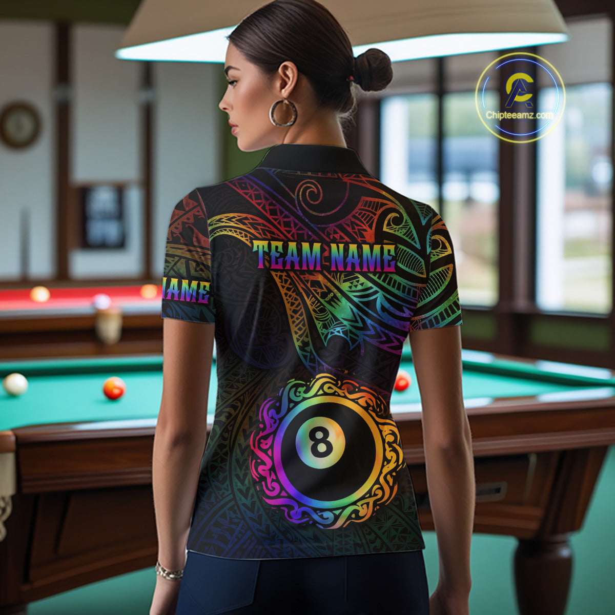 Colorful Rainbow Tribal Billiard Jersey For Women 8 Ball Billiard Uniform Billiard Team Shirts NYN2922