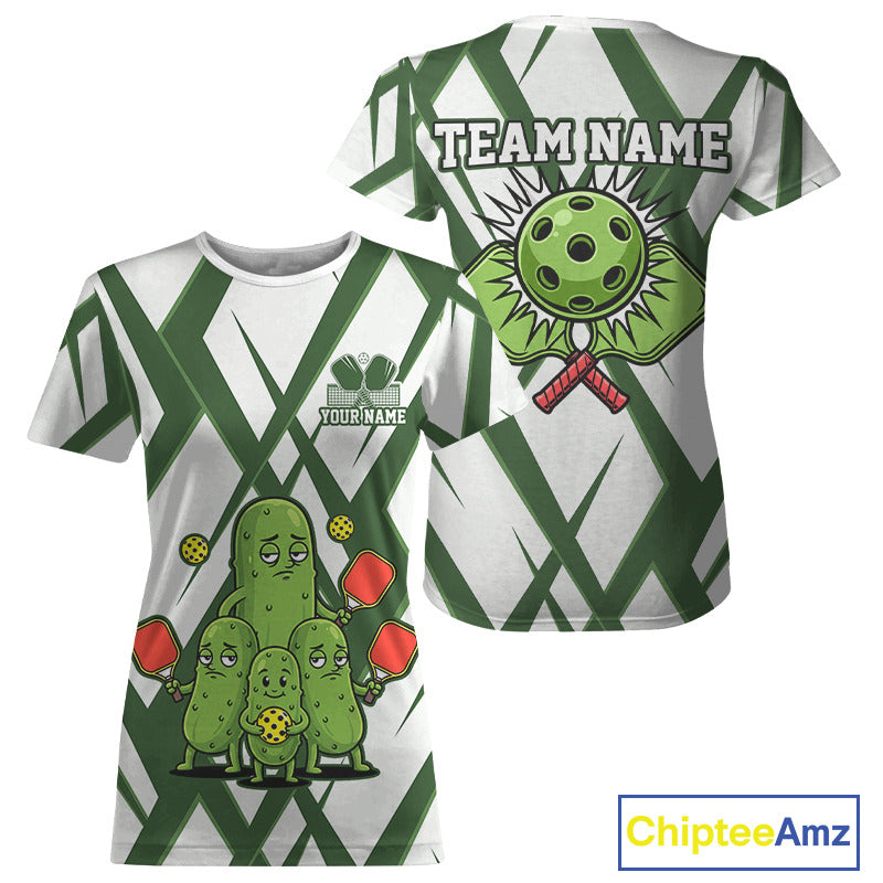 Custom Funny Pickles Green Pickleball Ball T-Shirt For Women Funny Pickleball Jerseys NYN1746