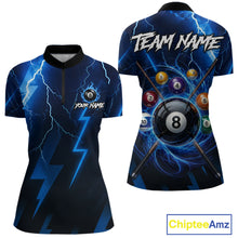 Load image into Gallery viewer, Thunder Lightning Billiard Ball Shirt For Women Custom Blue Flames 8 Ball Billiard Pool Jersey NYN3133