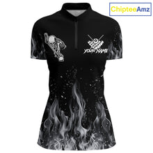 Load image into Gallery viewer, Grey Skeleton Play Pool Billiard Shirt For Women Custom Fire Flame Billiard Jersey, Billiards Gifts NYN3139