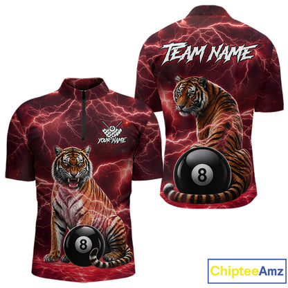 Thunder Red Funny Tiger 8 Ball Billiard Pool Shirt For Men Custom Billiard Team Attire NYN3141