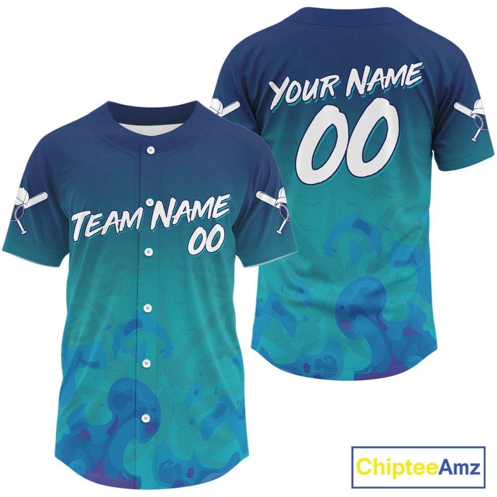 Custom Blue And White Baseball Shirt For Men Outfits Grunge Ocean Baseball Jerseys NYN1518