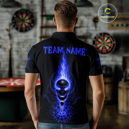 Skeleton Fire Flame Dartboard Custom Mens Polo Dart Shirt Blue Skull Dart Jerseys NYN1771