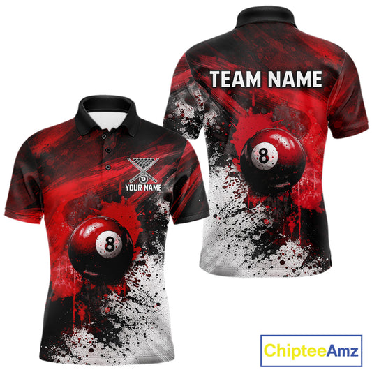 Red Grey Splatter Paint Pool 8 Ball 3D Billiard Shirt For Men Personalized  Billiard Attire Gifts NYN2567