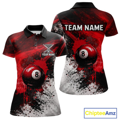Red Grey Splatter Paint Pool 8 Ball 3D Billiard Shirt For Women Personalized  Billiard Attire Gifts NYN2567