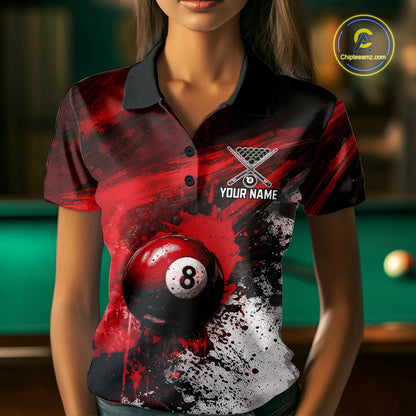 Red Grey Splatter Paint Pool 8 Ball 3D Billiard Shirt For Women Personalized  Billiard Attire Gifts NYN2567