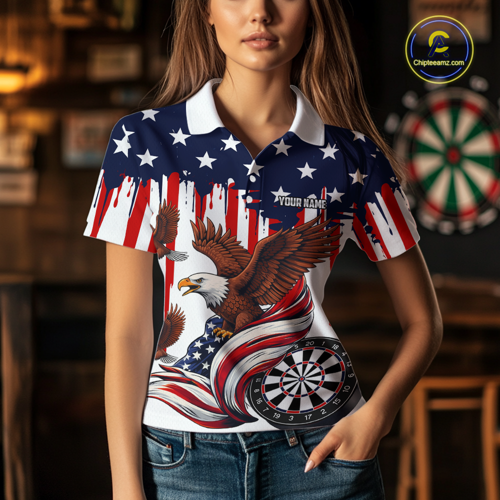 US Flag Eagle 3D Dartboard Women Darts Team Shirt Personalized Patriotic Dart Polo Jerseys NYN2571
