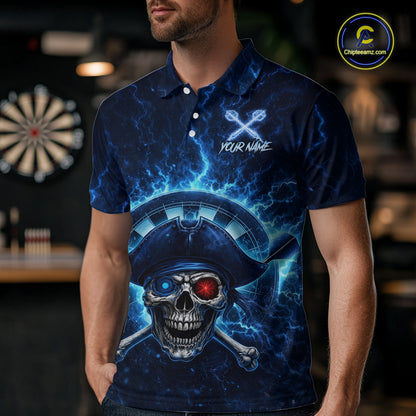 Blue Dartboard & Arrow Fire Flame Pirate Dart Polo Shirts For Men Custom Dart Team Jerseys NYN2726