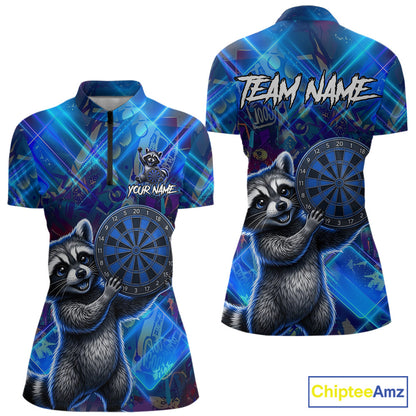 Funny raccoon graffiti dart shirt custom blue dart 1/4-zip apparel for women