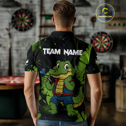 Custom Green Crocodile Funny Dart Polo Shirt For Men Splatter Dart Team Jerseys NYN1527
