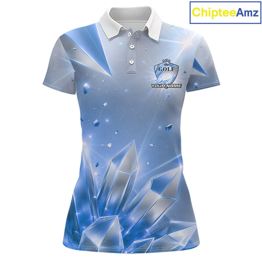 Women Golf Polo Shirt Custom Blue-Diamond Crystal Golf Ball Custom Name Golf Shirts For Team NYN3156